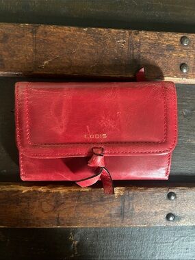 Lodis Red Leather Flap Wallet with Front Tie